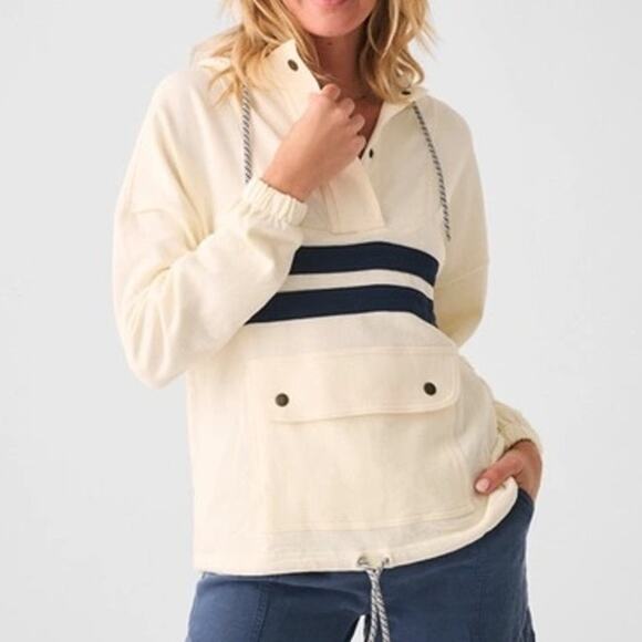 FAHERTY Daybreak Hoodie In Beach Rays Cream Size XL Drawstring Striped - Picture 2 of 5